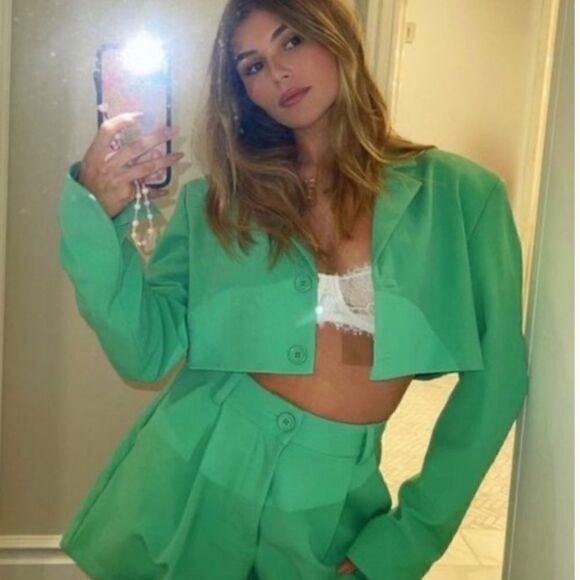 Weworewhat Danielle Bernstein Green Cropped Blazer - Picture 5 of 5
